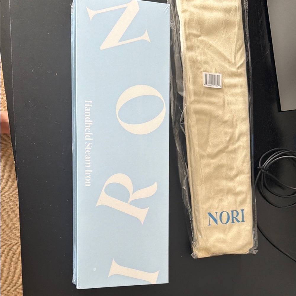 NORI Handheld Steam Iron with Storage Sleeve - Light Blue & Cream